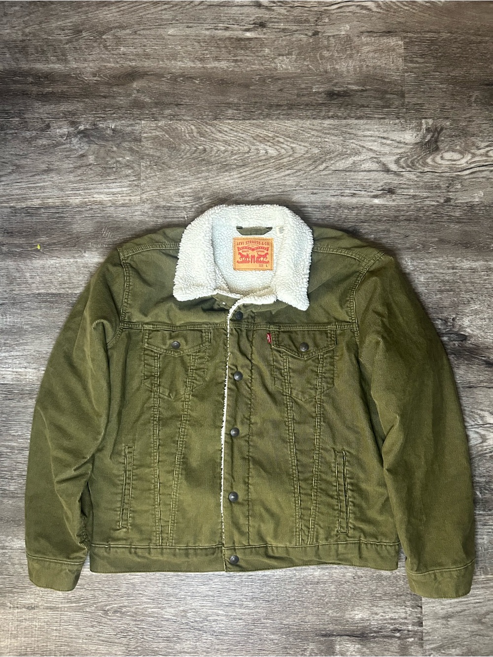 Levi's Sherpa Lined Trucker Jacket Men's L Dark Olive Green Classic Retro